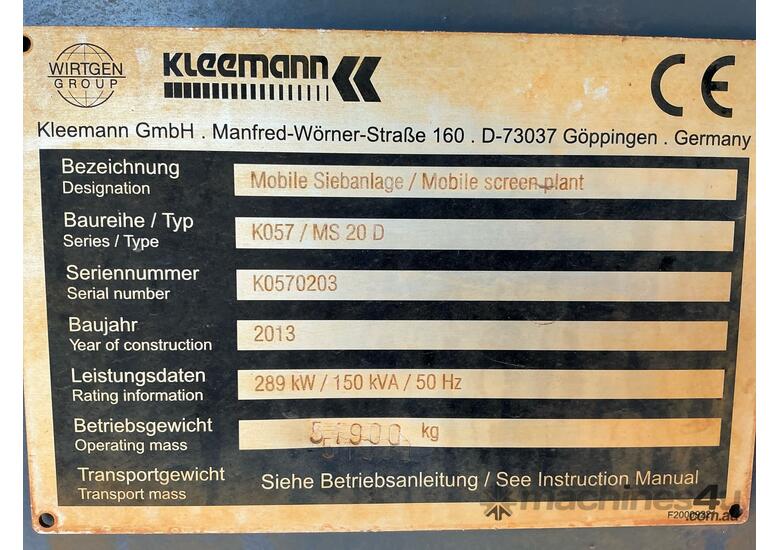 2013 Kleemann MS 20 D Screen (Tracked)