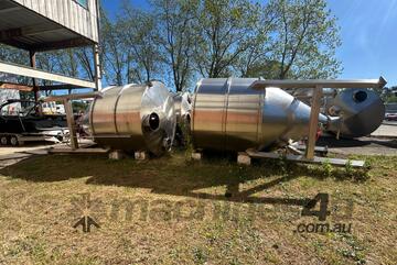 8 x 15,000L Stainless Steel Tanks | 2.75m Dia | Tri-Clover Ports | 3.5T Each