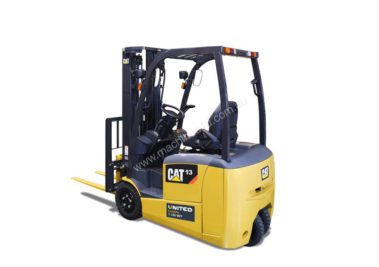 caption Caterpillar 1.3 Tonne 3-Wheel Electric Counterbalance Forklift