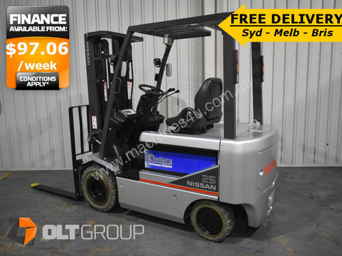 Nissan T1B 2.5 Tonne Electric Forklifts Container Mast Markless Tyres FREE DELIVERY SYD MELB BRIS