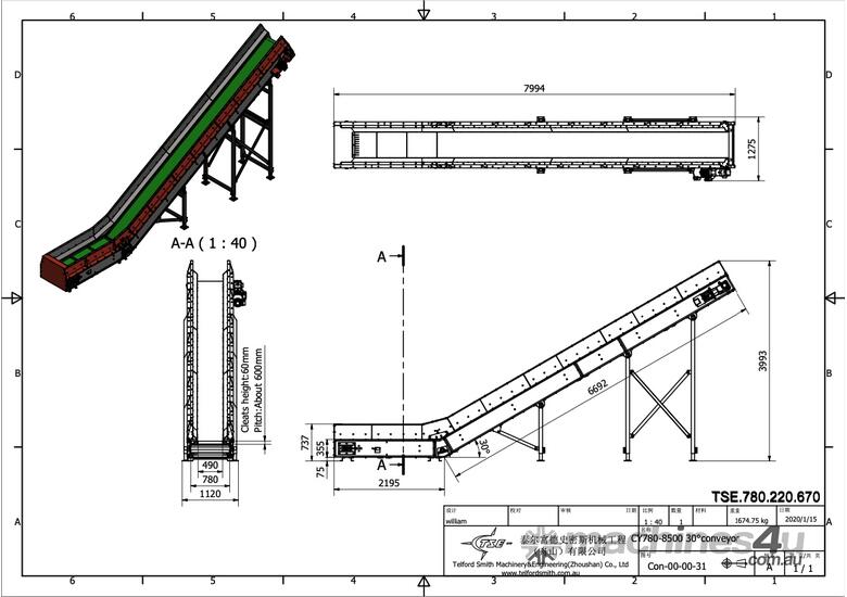 caption Telford Smith TSE.CY.780.220.670 (2.2kW) Horizontal to Incline Conveyor 2020