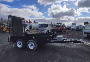 USED STEEL 4.5T GVM PLANT TRAILER WITH FULL WIDTH RAMP, AIR BRAKES, PINTLE HOOK HITCH