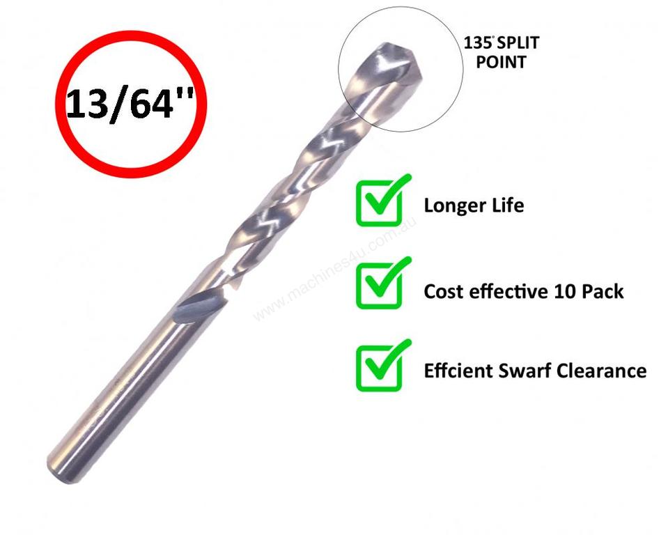 Pack of 10 NEW 13//64/'/' HSS Coated Drill Bits Set