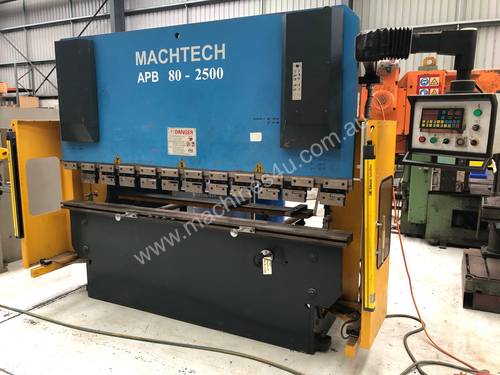 Used Machtech APB 80-2500 NC Pressbrake. With light curtains, tooling & 2-axis NC control