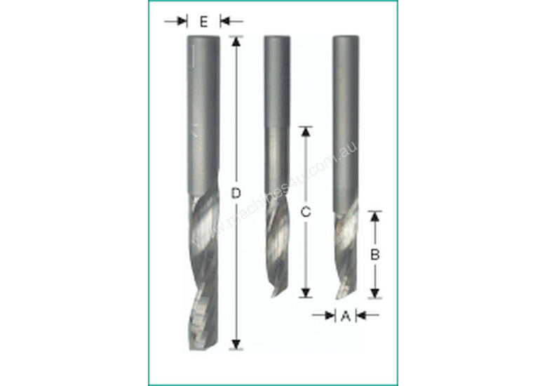 caption SOLID CARBIDE SINGLE FLUTE ROUTER CUTTERS - SUITABLE FOR ALL CNC PROFILE MACHINING CENTRES