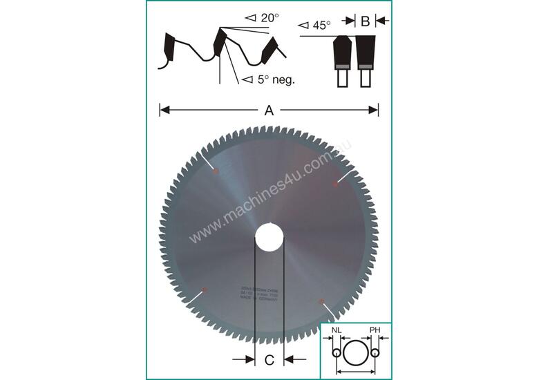 caption GERMAN CARBIDE-TIPPED SAW BLADES - NEGATIVE RAKE - SUITABLE FOR ALL DROP MITRE SAWS