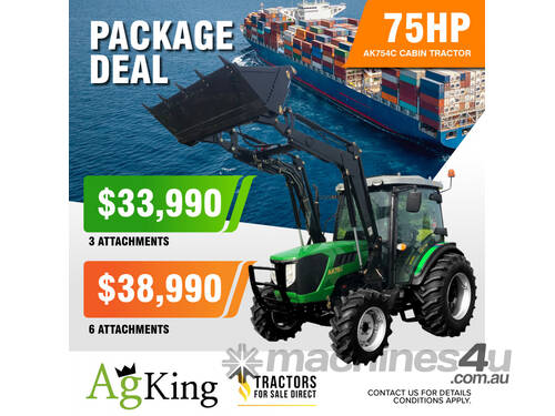 AgKing -  75HP Tractor Cabin S754C with FEL and 4in1 Bucket Deal