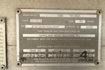 2014 Gippsland Body Builders Tri-semi Tri Axle Aluminium Tipping A Trailer