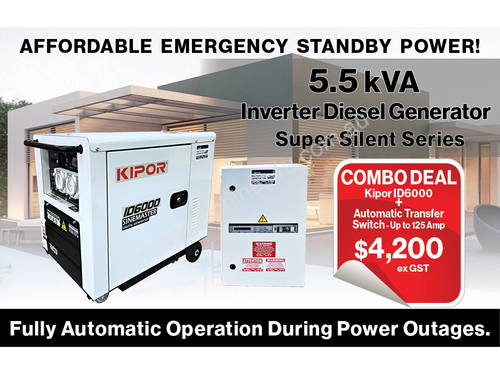 5.5kVA Kipor Inverter Generator plus ATS up to 125 Amp