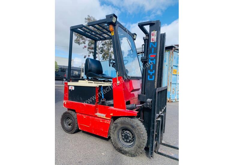 caption Nichiyu 1.8T Container Mast Electric FORKLIFT - 1600kg Capacity 3m Lift