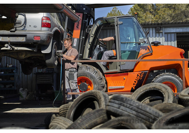 caption AUSA C201H Rough Terrain Forklift - OPEN CAB, 4X4