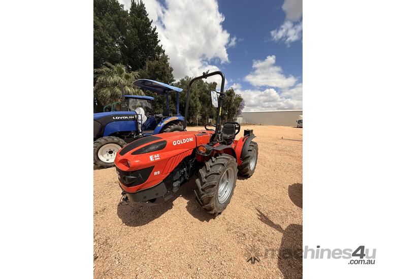 caption Goldoni 48hp Tractor: E60 RS Equal Size Wheel - Perfect for Navigating Limited Spaces