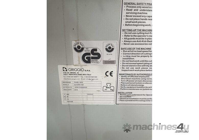 2016 Griggio Quadra 400 Panel Saw - Low Hours, High Value!