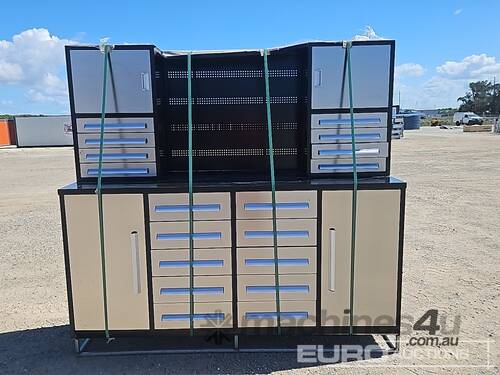 Unused 2.1m Work Bench/Tool Cabinet, 18 Drawers 