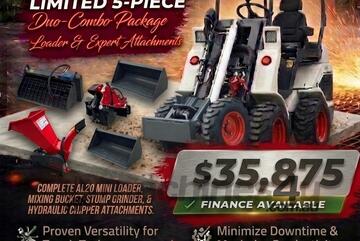   Ozziquip AL20 Mini Loader 4-in-1 with Mixing Bucket, Chipper and Stump Grinder 5-Piece Package