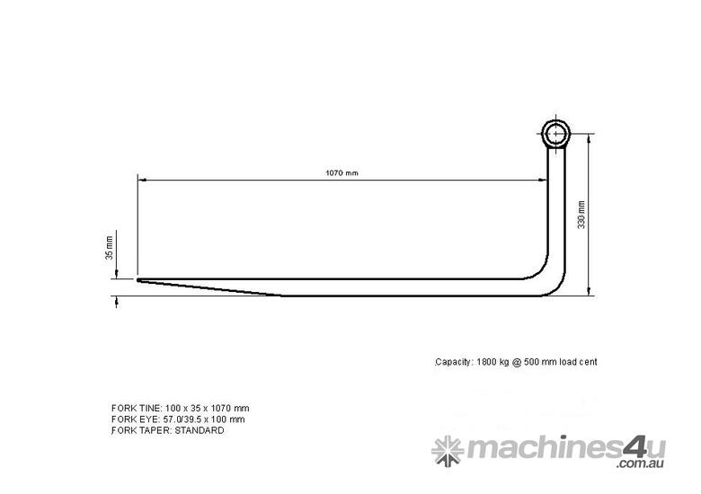 New Unknown Pin Forklift Tines 1070mm x 330mm 1800kg Forklift Tynes in