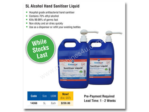 5L Alcohol Hand Sanitiser Liquid