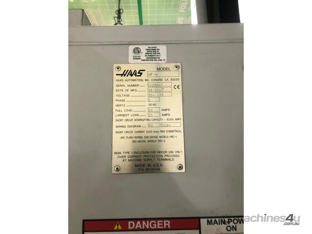 Used 2015 Haas HAAS VF4 with HRT210 4th Axis Rotary Table Vertical ...