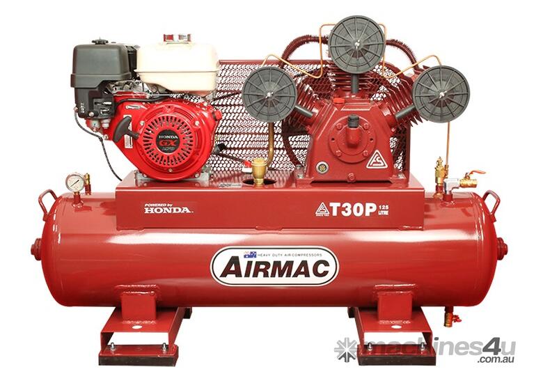 caption CVA Compressors - New Airmac T30P Honda Petrol Piston Compressor - 24cfm