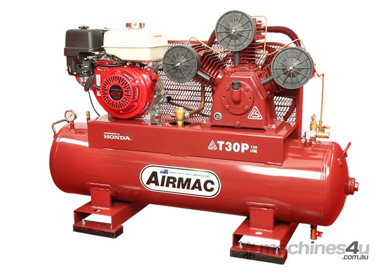 caption CVA Compressors - New Airmac T30P Honda Petrol Piston Compressor - 24cfm