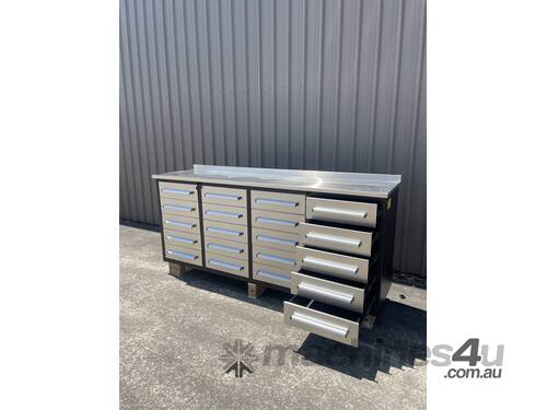 Unused 7FT 20 Draw Stainless Steel Work Bench