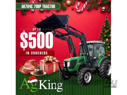 AgKing - 70HP Tractor A/C Cabin 4WD AK704 with FEL & 4in1 Bucket
