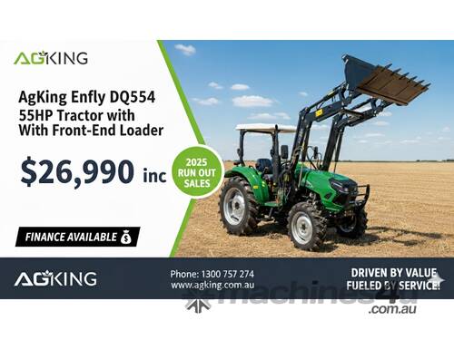AgKing -  Enfly 55HP Tractor ROPS 4WD DQ554 with FEL & 4in1 Bucket