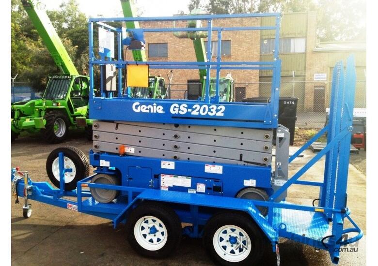 caption Genie GS2032 Electric Scissor Lift and Trailer