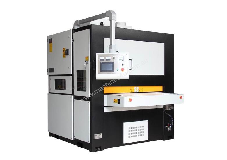 caption Jonsen Sander SGP800 deburring planetary type machine with vacuum conveyor belt.