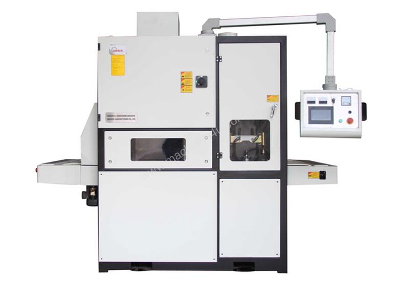caption Jonsen Sander SGP800 deburring planetary type machine with vacuum conveyor belt.