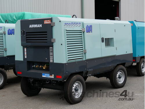 AIRMAN PDS655SD-4B2: 655cfm Portable Diesel Compressor on Wagon Wheels 