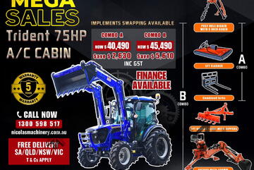 TRIDENT MEGA SALE 75HP 4WD A/C CABIN TRACTOR WITH 4IN1 BUCKET COMBO DEAL 5 YEARS WARRANTY