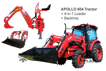 APOLLO 60hp AC Cab 4WD Diesel Tractor + FEL + Backhoe