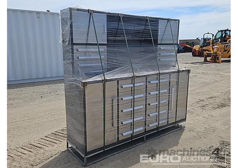 Unused 2.1m Work Bench/Tool Cabinet, 18 Drawers 