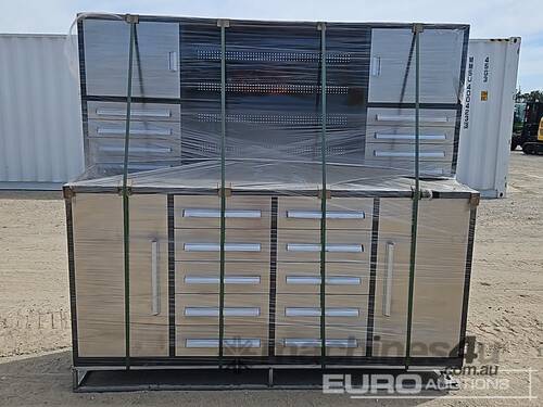 Unused 2.1m Work Bench/Tool Cabinet, 18 Drawers 