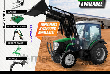 AgKing - 65HP Premium Cabin Tractor with Front End Loader - Rotary Hoe - Pallet Forks Plus More!