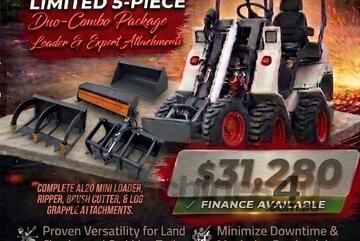   Ozziquip AL20 Mini Loader 4-in-1 with Ripper, Brush Cutter and Log Grapple 5-Piece Package