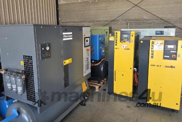 Kaeser SM16 9kw. Atlas G15FF/ GA22VSD. ECO 10hp. Kaeser/ Champion 30hp. CompAir 25hp. Atlas GA55