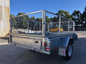 8X5 TANDEM AXLE ALL CHECKER PLATE GALVANISED TRAILER WITH CAGE MECHANICAL BRAKES - picture0' - Click to enlarge