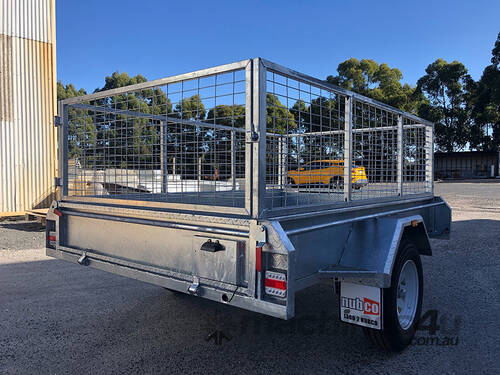 8X5 TANDEM AXLE ALL CHECKER PLATE GALVANISED TRAILER WITH CAGE MECHANICAL BRAKES