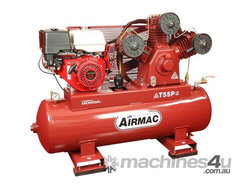 caption CVA Compressors - New Airmac T55P ES Honda Petrol Piston Compressor - 43.3cfm