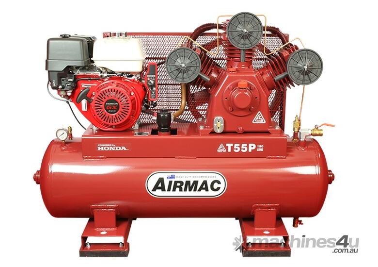 caption CVA Compressors - New Airmac T55P ES Honda Petrol Piston Compressor - 43.3cfm