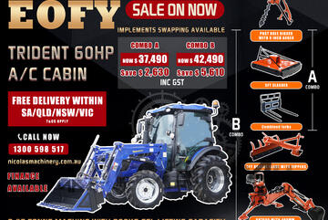 TRIDENT EOFY 60HP 4WD A/C CABIN TRACTOR WITH 4IN1 BUCKET COMBO DEAL 3 YEARS LABOR AND PARTS WARRANTY