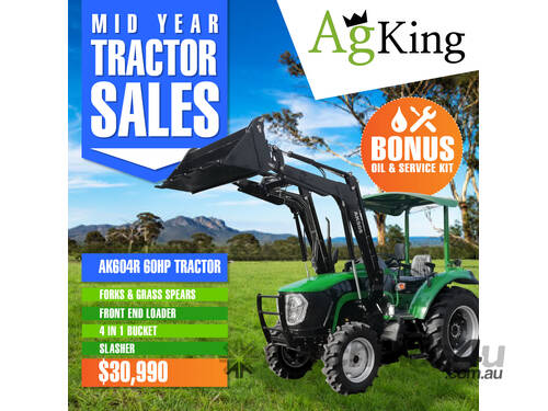 AgKing - 60HP Tractor ROPS AK604 with FEL  Deal - SLASHER PALLET FORKS & GRASS SPEARS