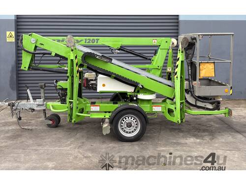 caption Used Trailer mounted boom lift 12m Nifty Bi-Energy Traction power