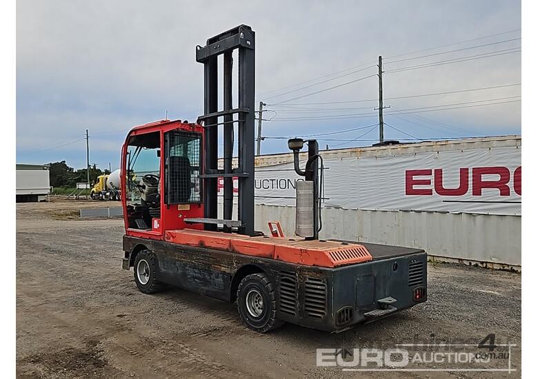 caption 2012 Hubtex Side Load Forklift, Two Stage Mast, Forks (Hour Meter Shows 14,374hrs)