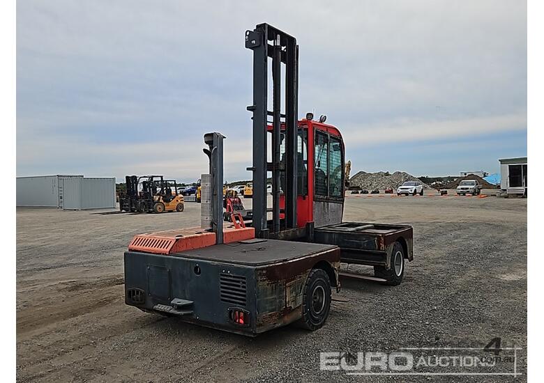 caption 2012 Hubtex Side Load Forklift, Two Stage Mast, Forks (Hour Meter Shows 14,374hrs)
