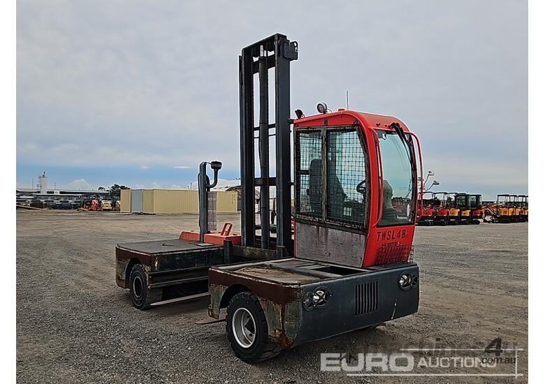 caption 2012 Hubtex Side Load Forklift, Two Stage Mast, Forks (Hour Meter Shows 14,374hrs)