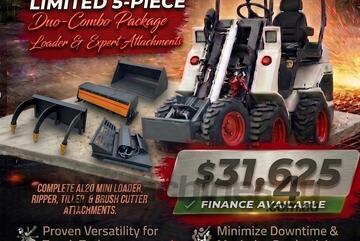   Ozziquip AL20 Mini Loader 4-in-1 with Ripper, Tiller and Brush Cutter 5-Piece Package