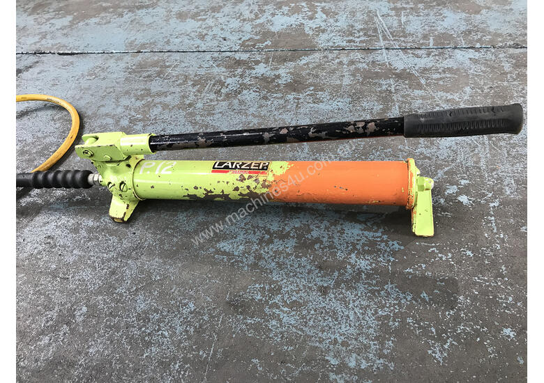 Used Larzep Larzep Hydraulic Porta Power Hand Pump c w Enerpac Hose